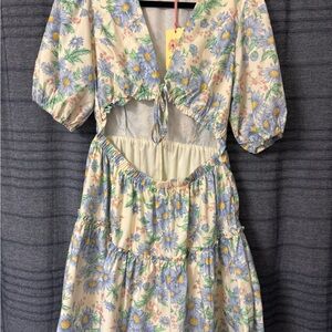 Entro Blue and Green Floral Cutout Dress BNWT Size Large